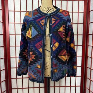 Peruvian Illary Baby Alpaca Aztec Abstract Multicolored Sweater Cardigan